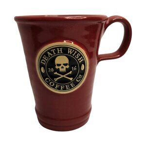 Daneen Pottery Handthrown 2015 Red Death wish coffee mug approx 16 oz